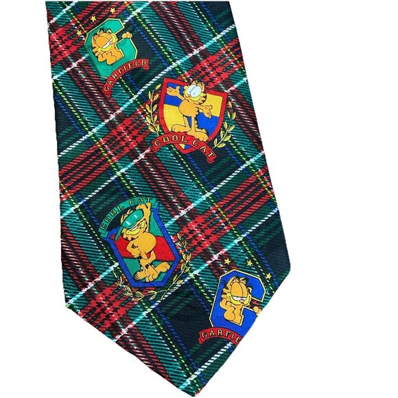 Vintage Cartoon Garfield Cat Tartan Plaid Necktie Multicolor Paws Addiction - Picture 3 of 7